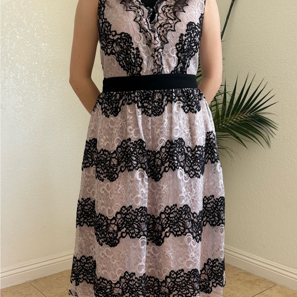 Elegant Black and Cream Lace Dress